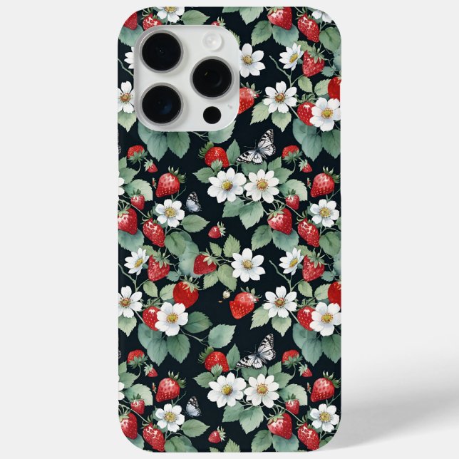 Funda De Case-Mate Para iPhone Fresas y mariposas negras (Reverso )