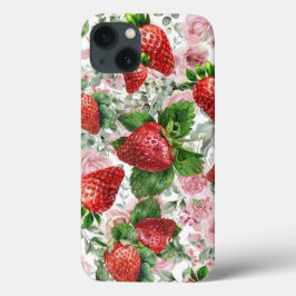 Funda Para iPhone 13 Fresas y Rosas