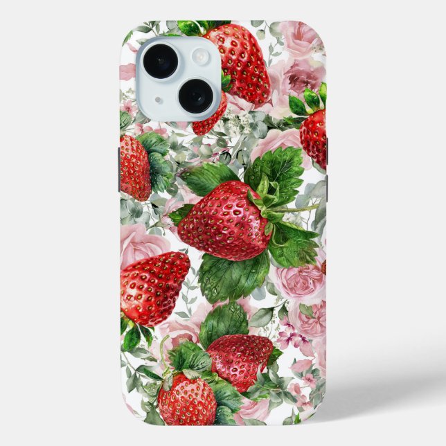 Funda De Case-Mate Para iPhone Fresas y Rosas (Reverso )