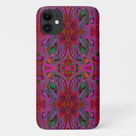 Funda Para iPhone 11 Frio Patrón Ondulado Magenta, Rojo y Verde Trippy
