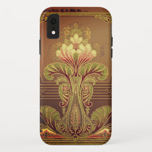 Funda Para iPhone XR Friso floral victoriano elegante arte nuevo marrón