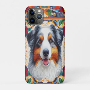 Funda Para iPhone 11 Pro Frontera colorida floral de perro pastor australia