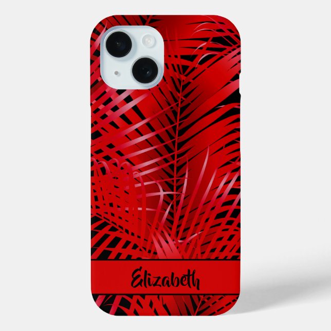 Funda De Case-Mate Para iPhone Fronteras tropicales de palma roja sobre negro per (Reverso )