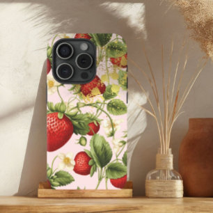 Funda Para iPhone 15 Fruta de fresa de color rojo, rosa pastel y oro