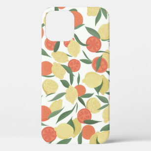 Funda Para iPhone 12 Frutas de limón y naranja con hojas sobre fondo bl