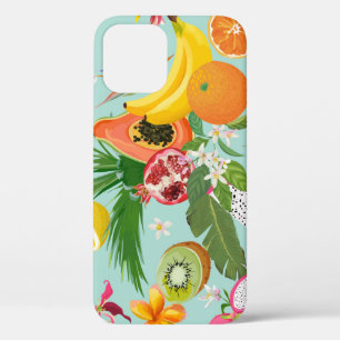 Funda Para iPhone 12 Frutas tropicales, flores: fondo vintage.