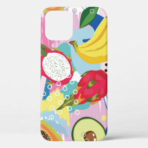 Funda Para iPhone 12 Frutas Tropicales, Patrón Vintage sin Mar.