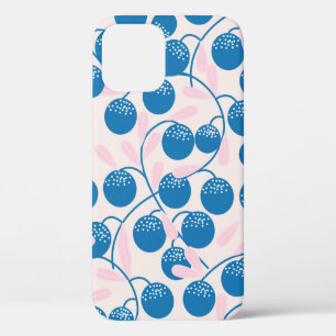 Funda Para iPhone 12 Frutos redondos azules con hojas rosadas, en p.