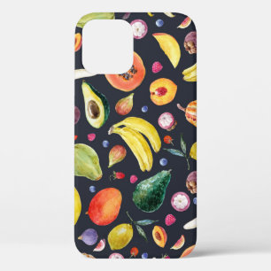 Funda Para iPhone 12 Frutos Tropicales: Patrón multifruta acuarela.