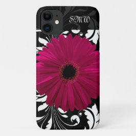 Funda Para iPhone 11 Fuchsia Gerbera Daisy con Swift en blanco y negro
