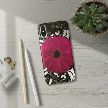 Fuchsia Gerbera Daisy con Swirl Blanco y Negro