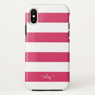 Funda Para iPhone XS Fuchsia Personalizada en franja rosa y blanca