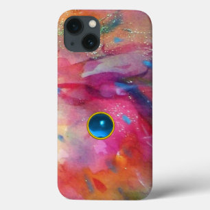 Funda Para iPhone 13 FUCHSIA PINK ABSTRAW Blue Sapphire Gemstone