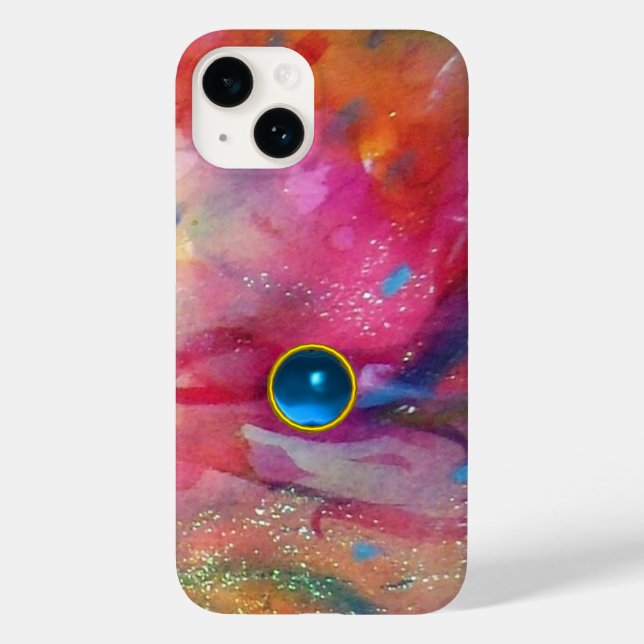 Funda De Case-Mate Para iPhone FUCHSIA PINK ABSTRAW Blue Sapphire Gemstone (Reverso )