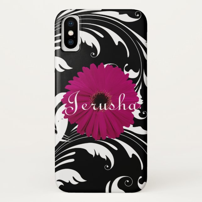 Funda De Case-Mate Para iPhone Fuchsia Pink Gerbera Daisy Black/White Swirly Girl (Reverso)