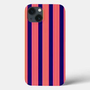 Funda Para iPhone 13 Fuchsia y rayas amarillas con azul marino
