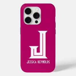 Funda Para iPhone 15 Pro Fucsia Caliente Monograma Mínimo