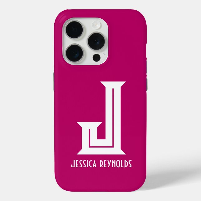 Funda De Case-Mate Para iPhone Fucsia Caliente Monograma Mínimo (Reverso )