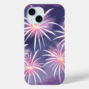 Funda Para iPhone 15 Fuegos Artificiales Morados   Acuarela Pastel