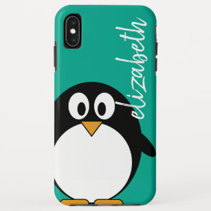 Funda Para iPhone XS Max fuente manuscrita esmeralda del pingüino lindo del