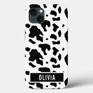 Funda Para iPhone 13 Fun Custom Name Holstein Cow Animal Print Pattern