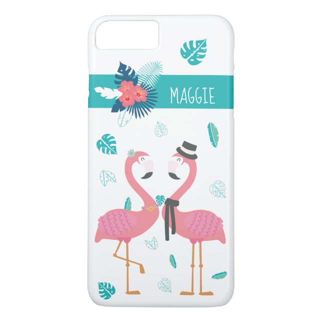 Funda De Case-Mate Para iPhone Fun flamingo con flores tropicales y hojas (Reverso)