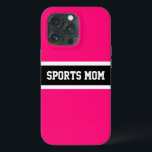 Funda Para iPhone 13 Pro Fun Guay vibrante Bonito SPORTE rosado guión MOM<br><div class="desc">¡Celebrando a la superlativa mamá! Este diseño deportivo brillante y divertido presenta una amplia franja horizontal negra en el centro, bordeada por pinstripes blancas entre rayas rosas brillantes contiguas. "SPORTS MOM" está escrito en letras grandes en el interior de la franja central. Make It Your Own: El color de la...</div>