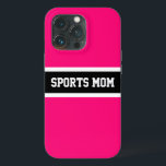 Funda Para iPhone 13 Pro Fun Guay vibrante Bonito SPORTE rosado guión MOM<br><div class="desc">¡Celebrando a la superlativa mamá! Este diseño deportivo brillante y divertido presenta una amplia franja horizontal negra en el centro, bordeada por pinstripes blancas entre rayas rosas brillantes contiguas. "SPORTS MOM" está escrito en letras grandes en el interior de la franja central. Make It Your Own: El color de la...</div>