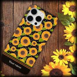 Funda Para iPhone 15 Pro Max Fun Sunflower Yellow Black Pattern Nombre personal