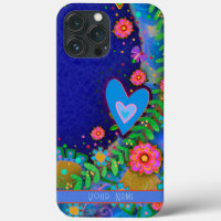 Fun Whimsical Blue Heart Floral Inespirivitalidad 