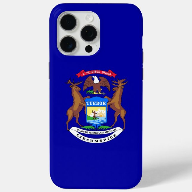 Funda De Case-Mate Para iPhone Funda Apple iPhone 15 Pro Max, bandera Michigan (Reverso )