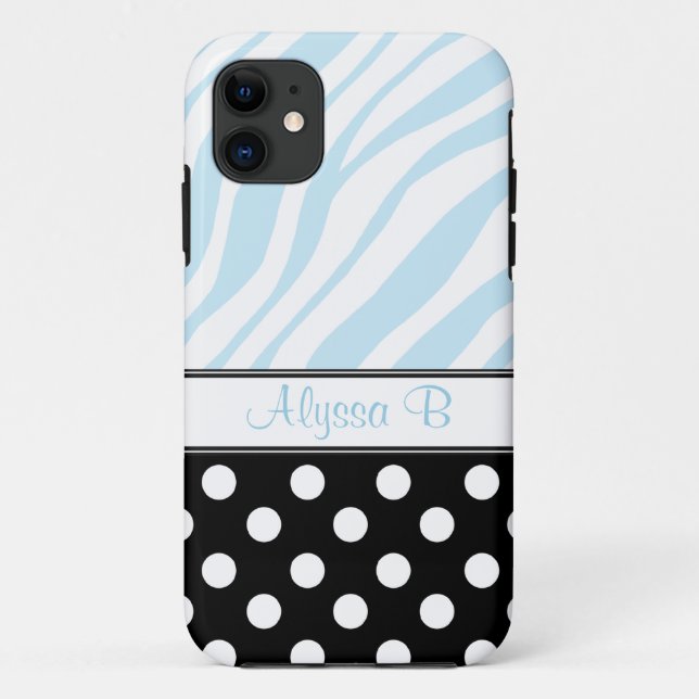 Funda De Case-Mate Para iPhone Funda Black Polka Dot Blue Zebra Print iPhone 5 (Reverso)