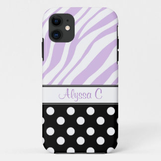 Funda Para iPhone 11 Funda Black Polka Dot Purple Zebra Print iPhone 5