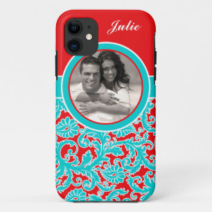 Funda Para iPhone 11 Funda Blue, Red, White Damask iPhone 5 con foto