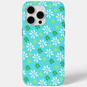 Funda Para iPhone 15 Pro Max Funda con patrón de flores turquesa para 15 Pro Ma