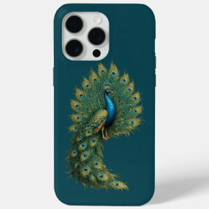 Pro Max Funda de arte de pavo real de lujo para iPhone 15