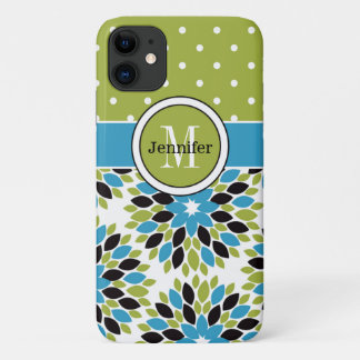 Funda Para iPhone 11 Funda de iPhone 11 | Floral, puntos | Azul, Verde
