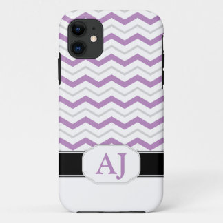 Funda Para iPhone 11 Funda de iPhone 5 monograma de chevron gris y púrp