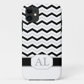 Funda de iPhone 5 monograma de chevron negro y bla