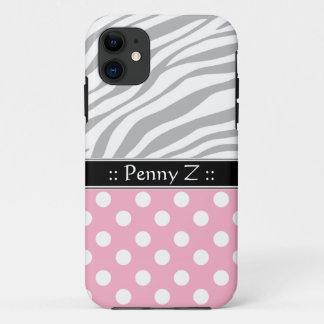 Funda Para iPhone 11 Funda de iPhone impreso de cebra rosa con punto ne