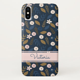 Funda Para iPhone X Funda de Marina, Rosa,  Floral Oro Mate iPhone X F