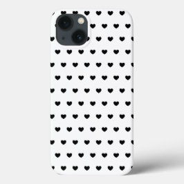 iPhone 13 Funda de patrón de corazón blanco y negro para iPh