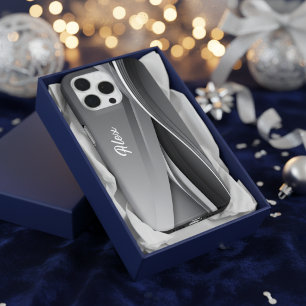 iPhone 15 Pro Max Funda de teléfono gris moderna personalizada para