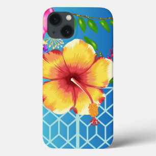 Funda Para iPhone 13 funda del iPhone 13, flor dorada del fondo azul.
