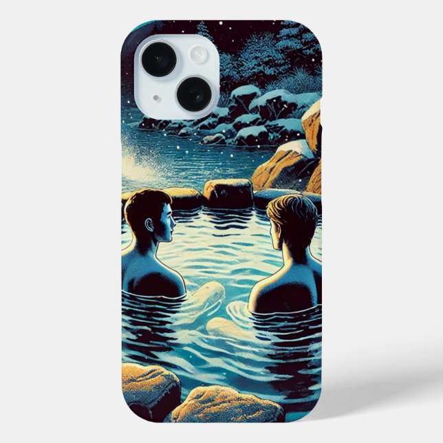 Funda De Case-Mate Para iPhone funda del iPhone 15 - Hombres jóvenes en onsen (Reverso )