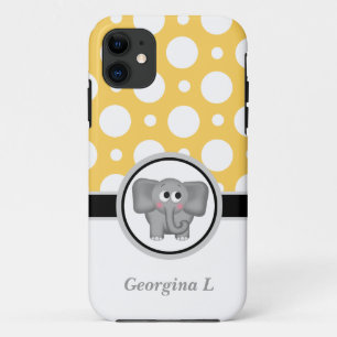 Funda elefante amarillo y polaco blanco Dot iPhone