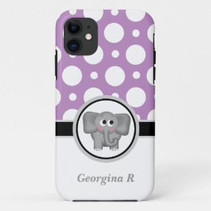 iPhone 11 Funda Elephant Purple & White Polka Dot para iPhon