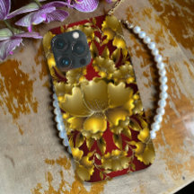 Funda floral lujoso de oro tallado - Mate iPhone C