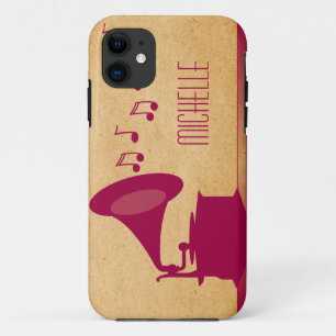 Funda Para iPhone 11 Funda Fuchsia Vintage Gramophone BT iPhone 5