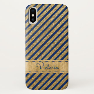 title_seo2 Funda-Funda para iPhone X con rayas de oro azul